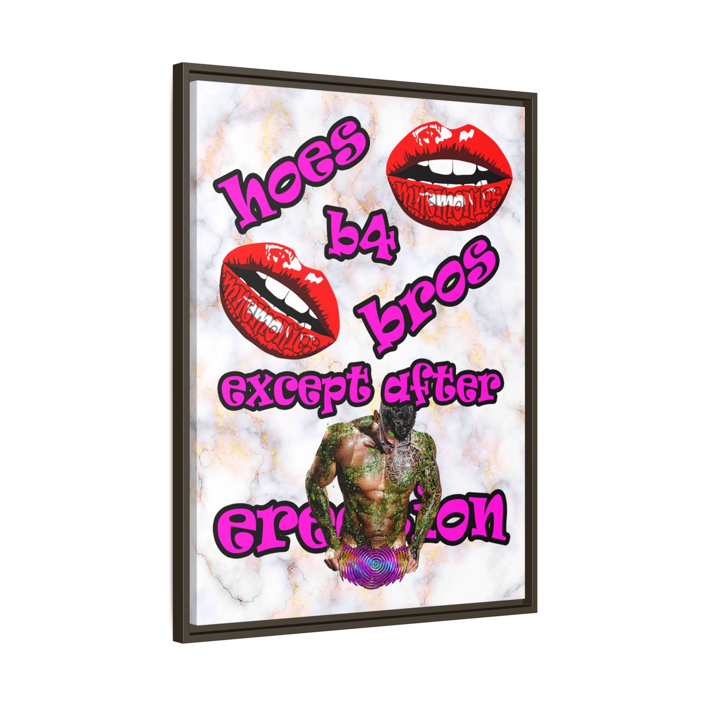 hoes b4 bros - framed canvas art (white marble)