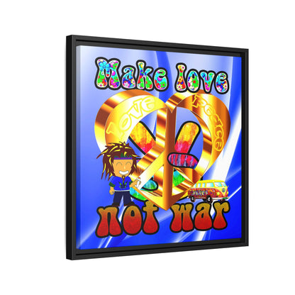 love peace - framed canvas art (blue-white wave)