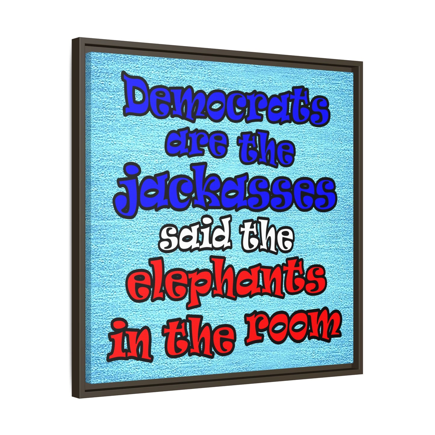 donkeys and elephants - framed canvas art (faded blue)
