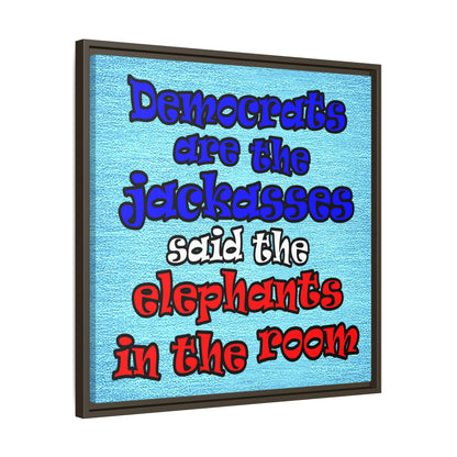 donkeys and elephants - framed canvas art (faded blue)