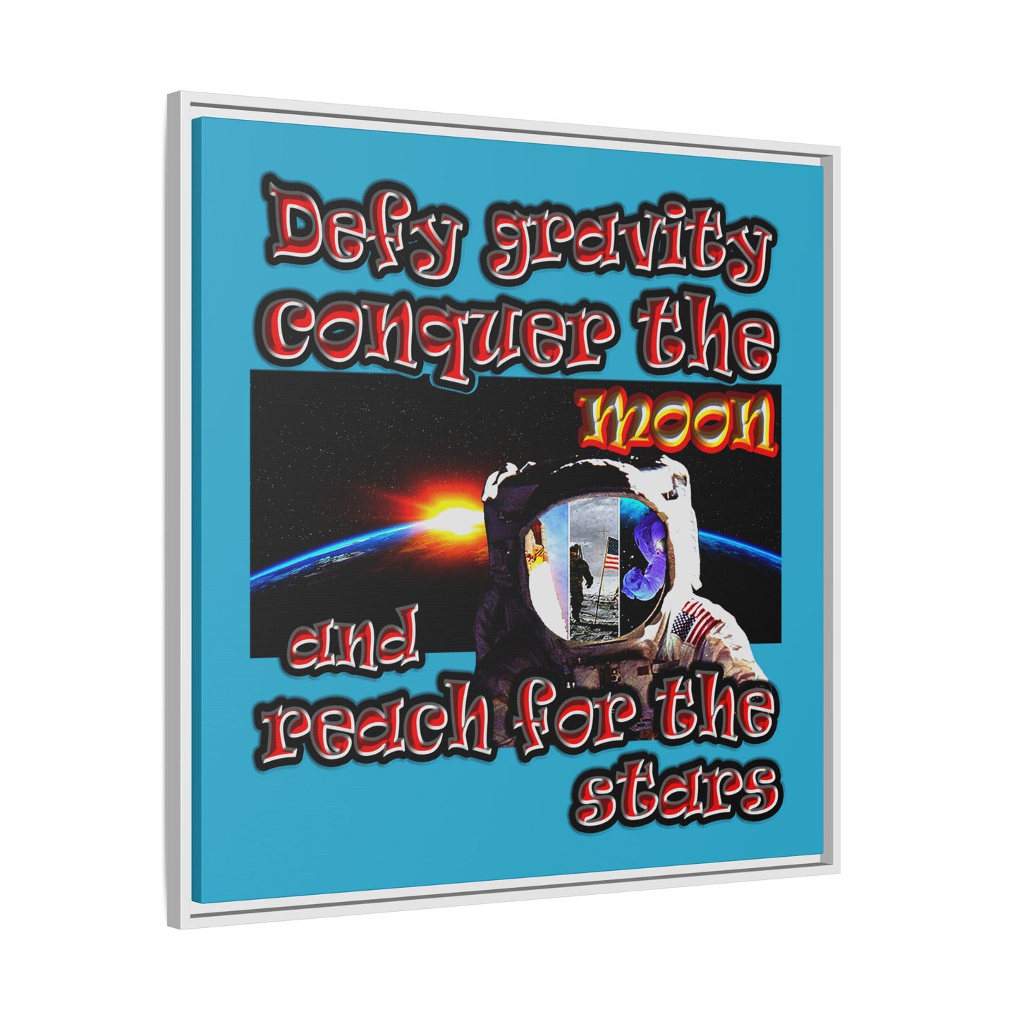 defy conquer reach - framed canvas art (turquoise)