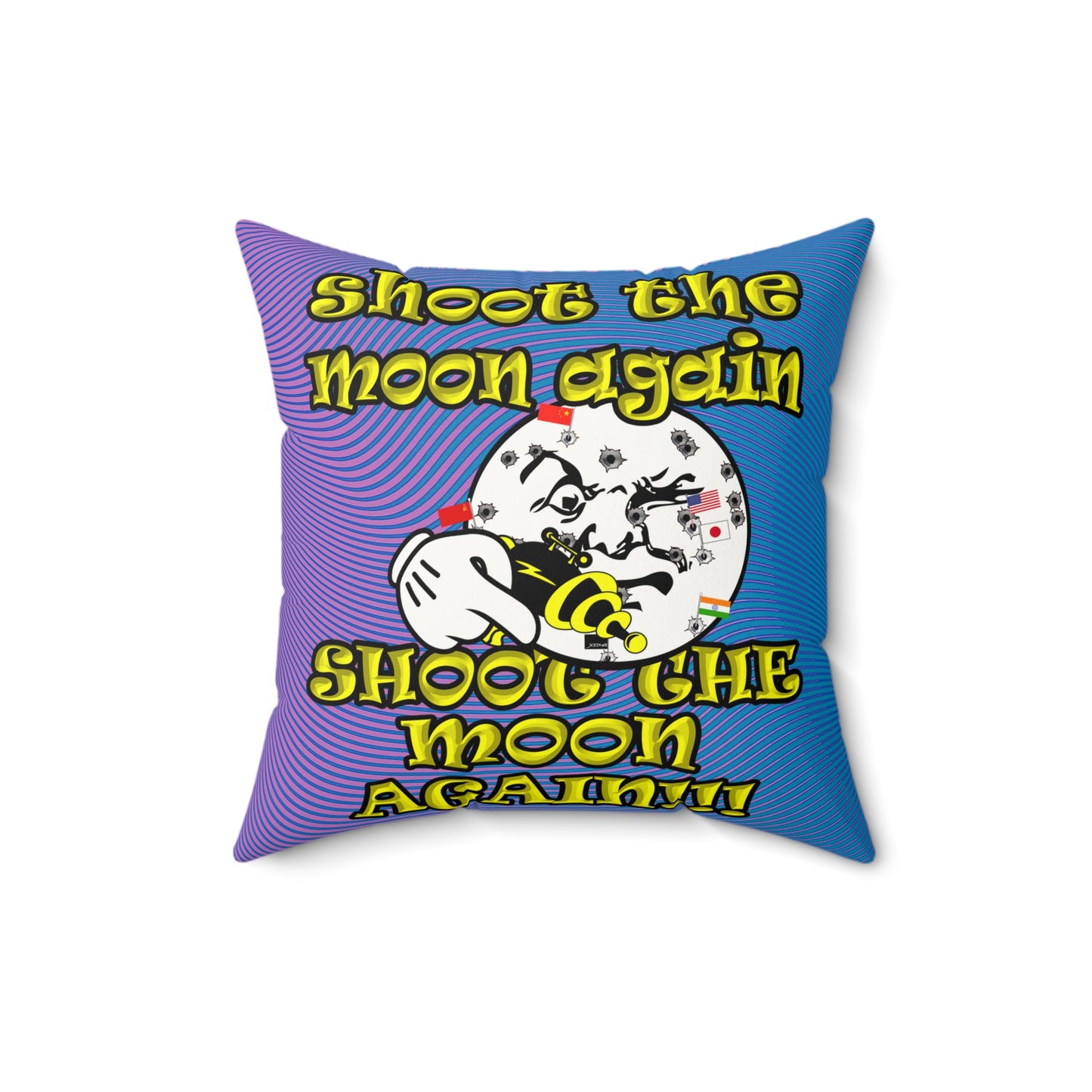 shoot the moon again - Faux Suede Square Pillow - (light blue-purple wave)