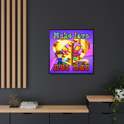love peace - framed canvas art (purple-pink wave)