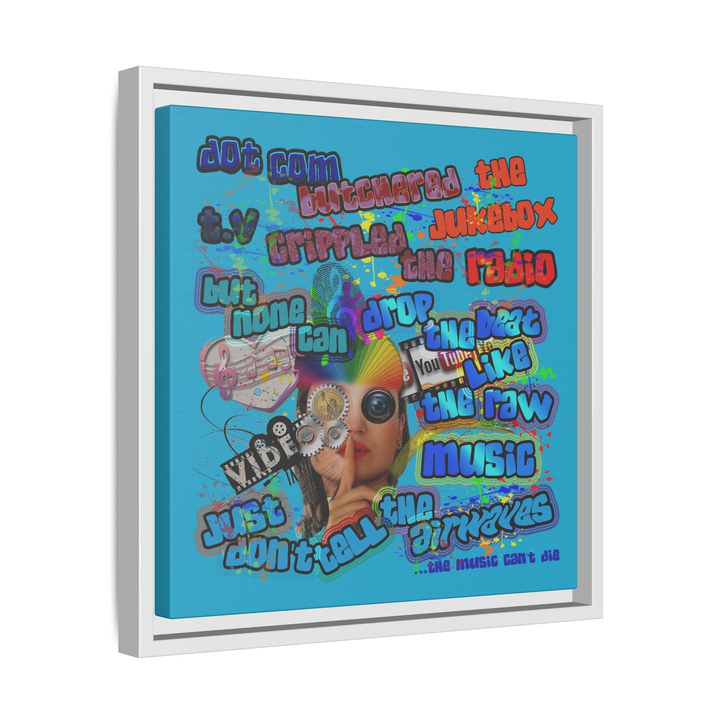 drop the beat - framed canvas art (turquoise)