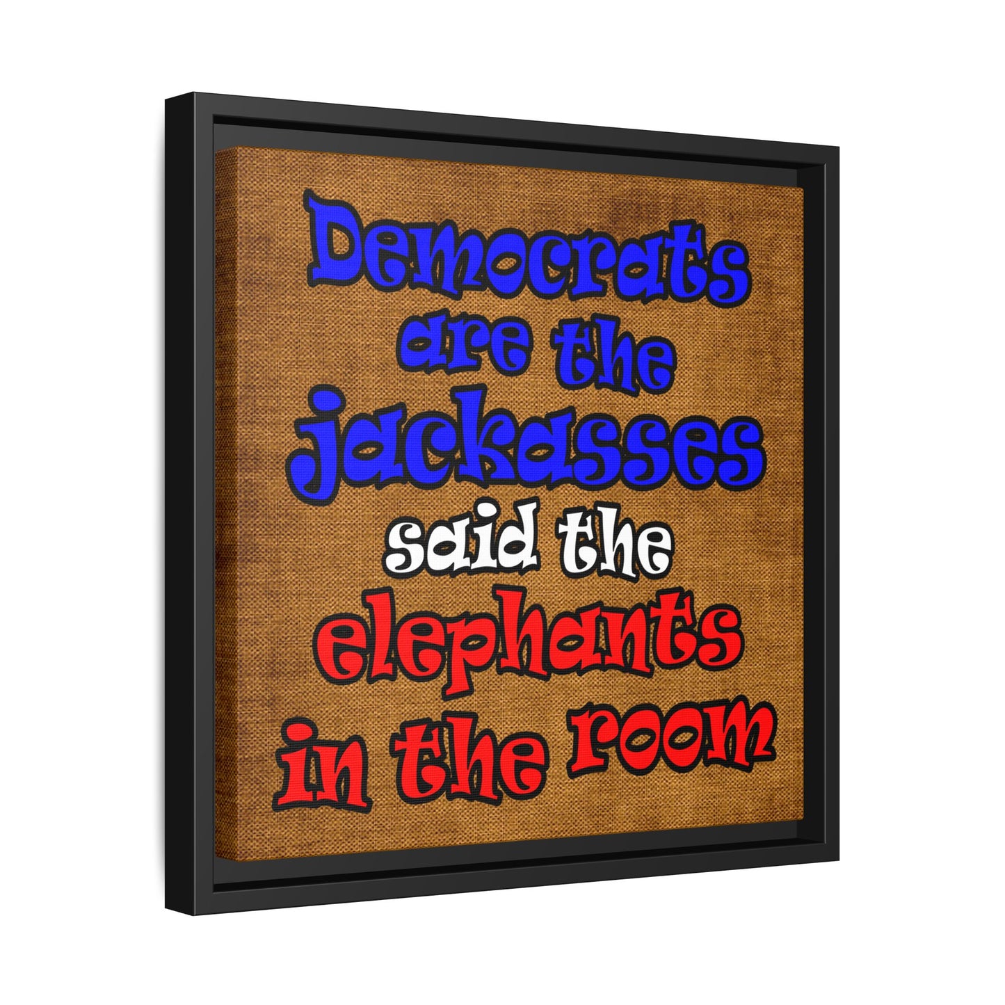 donkeys and elephants - framed canvas art (brown papyrus)