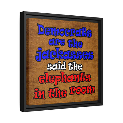 donkeys and elephants - framed canvas art (brown papyrus)