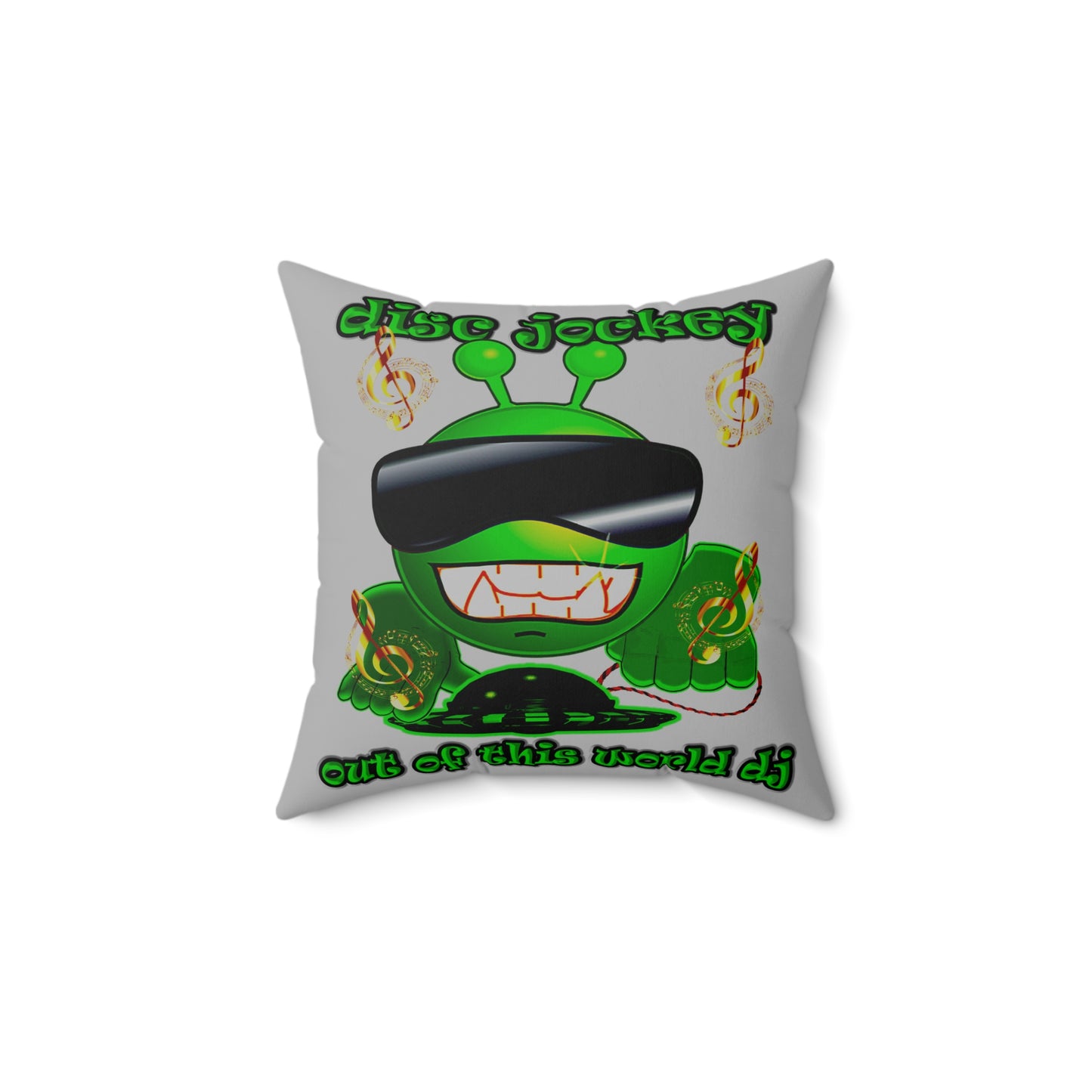 disc jockey - Spun Polyester Square Pillow - (light grey)