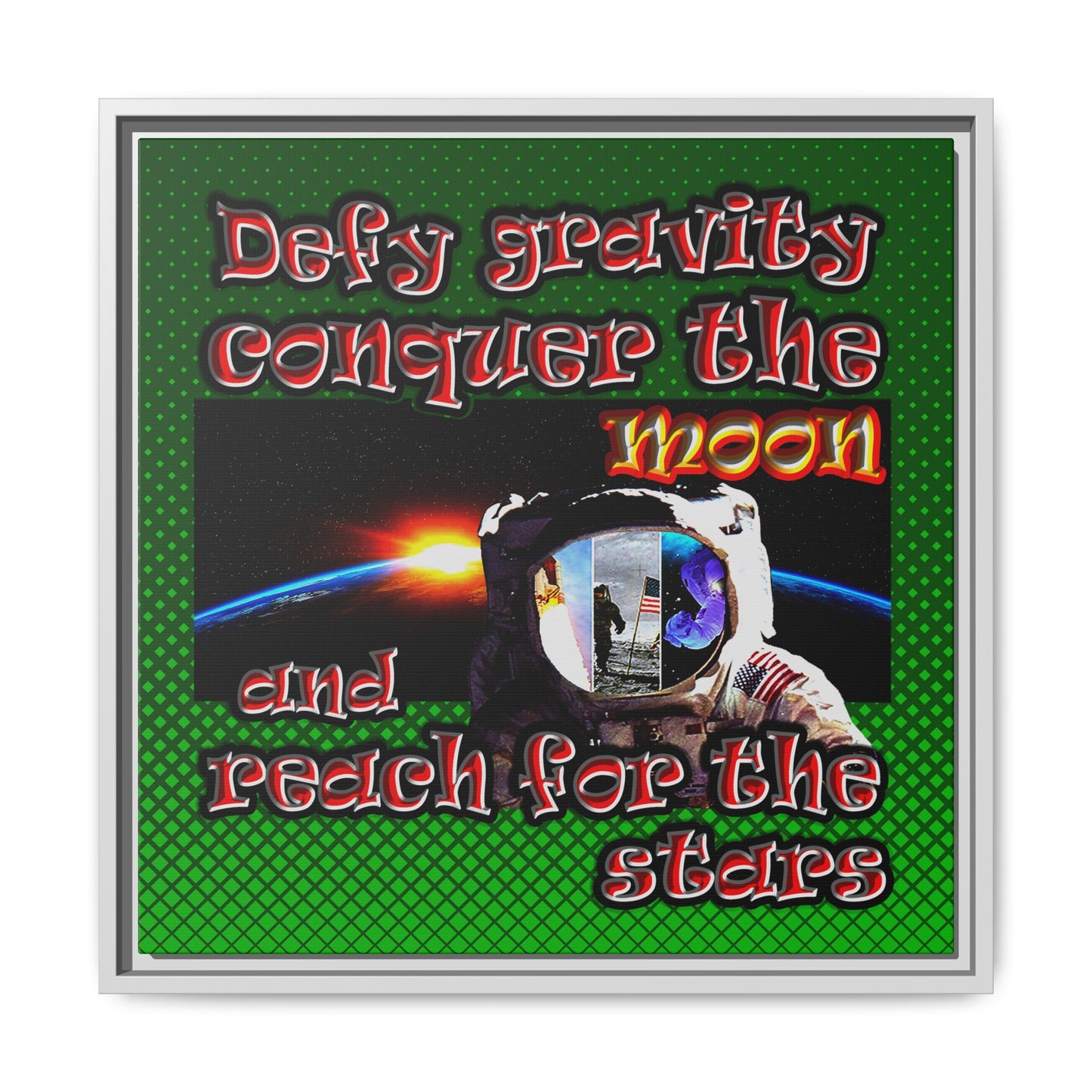defy conquer reach - framed canvas art (logo green)