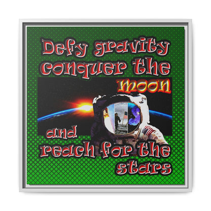defy conquer reach - framed canvas art (logo green)