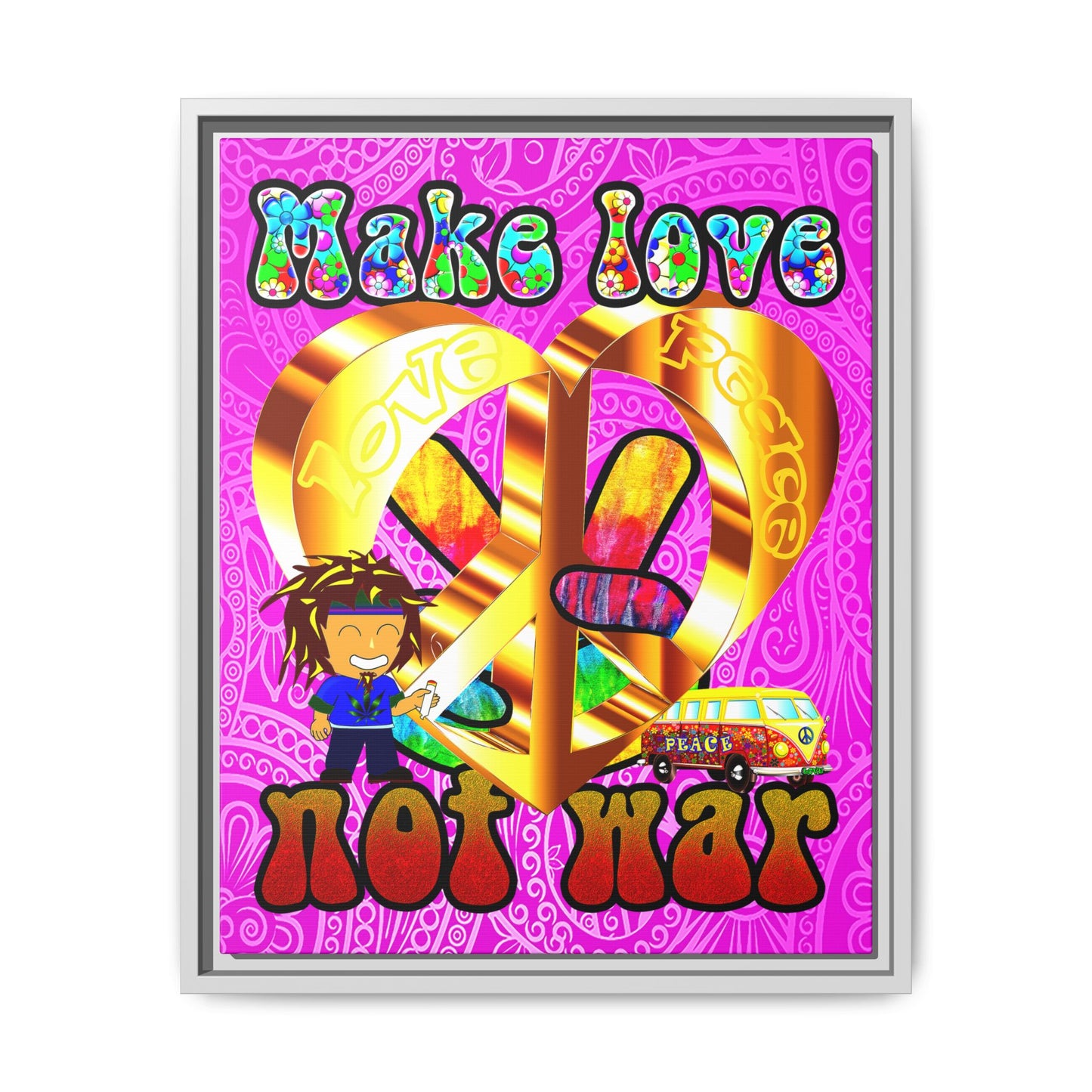 love peace - framed canvas art (pink swirl)