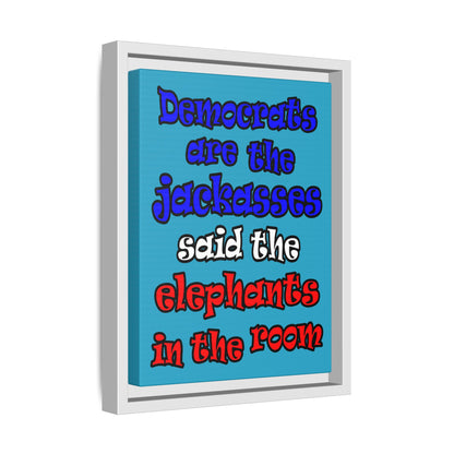 donkeys and elephants - framed canvas art (turquoise)