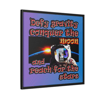 defy conquer reach - framed canvas art (light blue-purple wave)