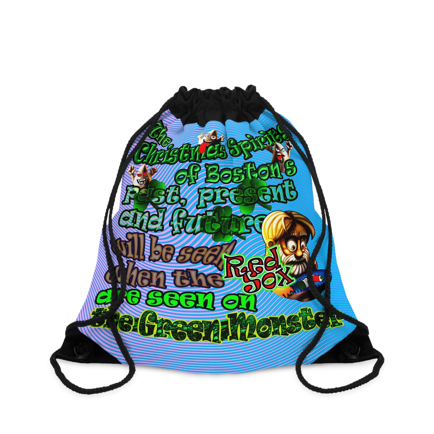 christmas spirits of boston - Drawstring Bag (light blue-purple wave)