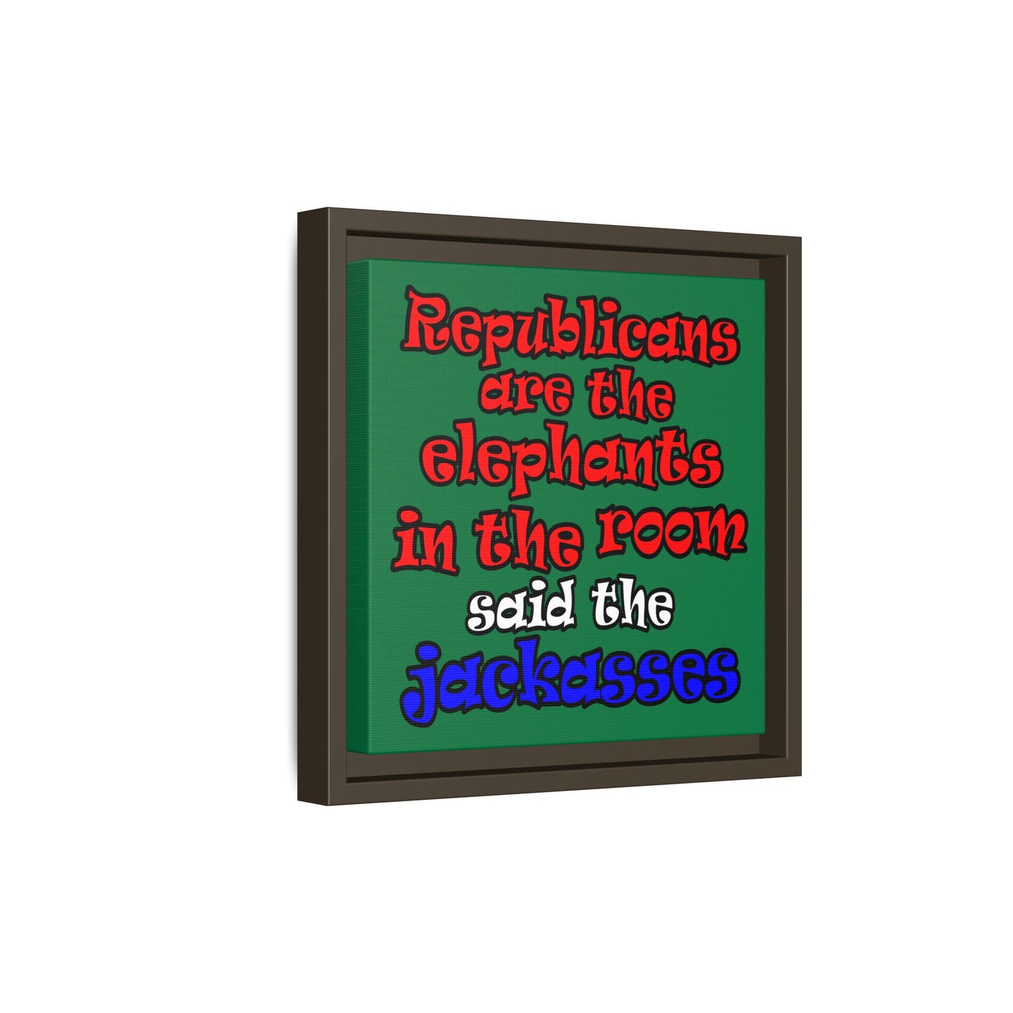donkeys and elephants - framed canvas art (dark green)