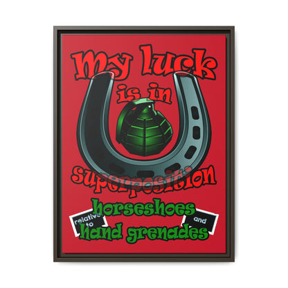 my luck - framed canvas art (dark red)