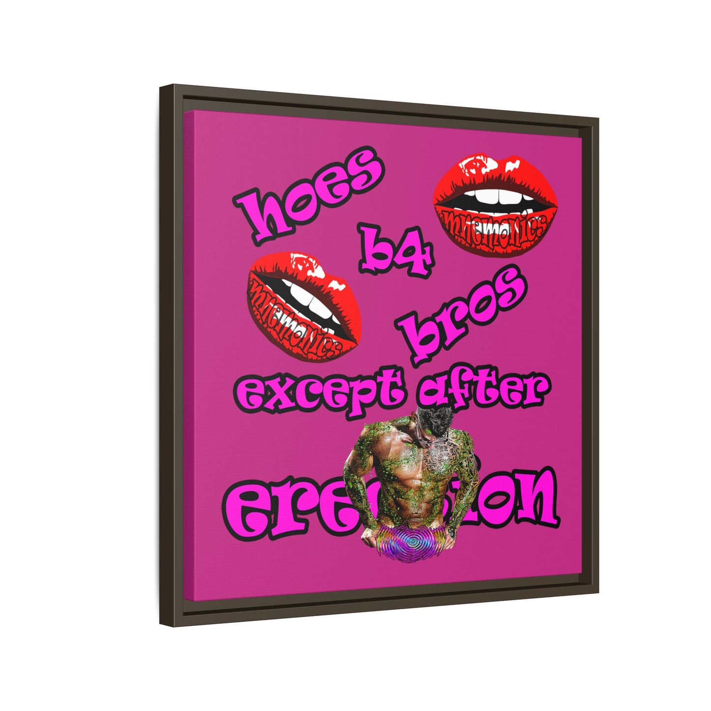hoes b4 bros - framed canvas art (pink)