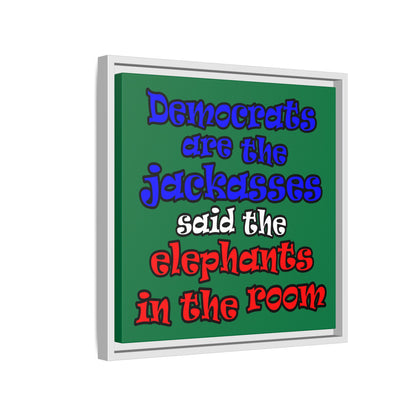 donkeys and elephants - framed canvas art (dark green)