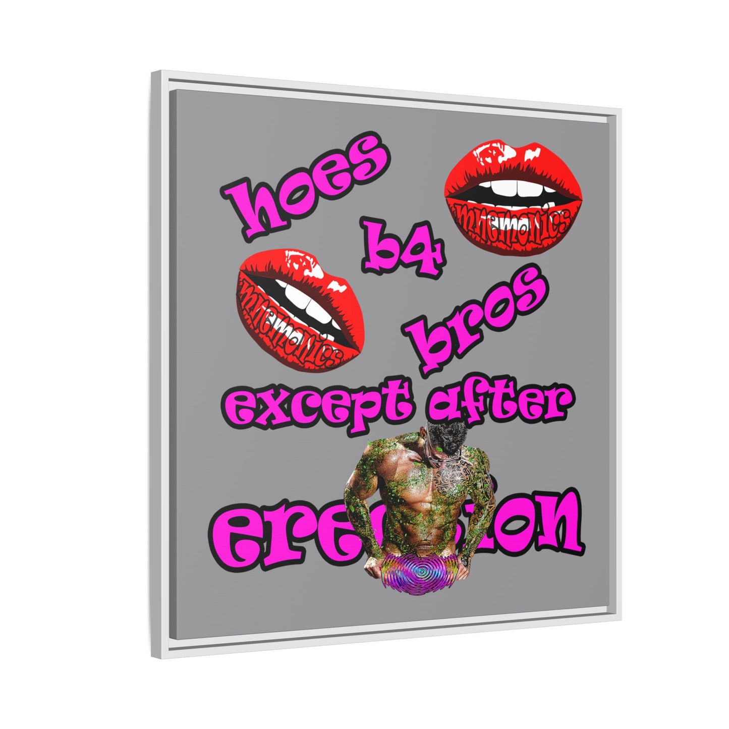 hoes b4 bros - framed canvas art (grey)
