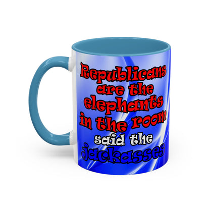 donkeys and elephants - Accent Mug (blue-white wave)