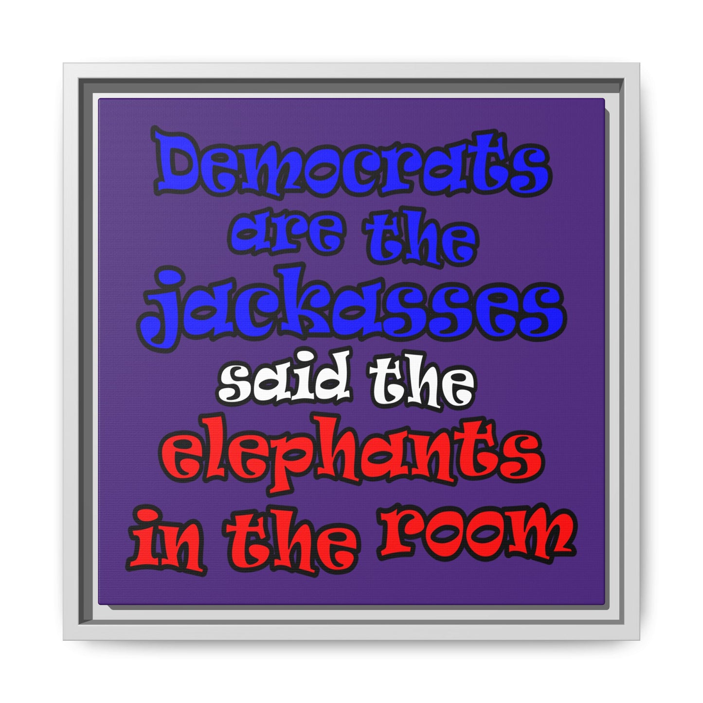 donkeys and elephants - framed canvas art (purple)