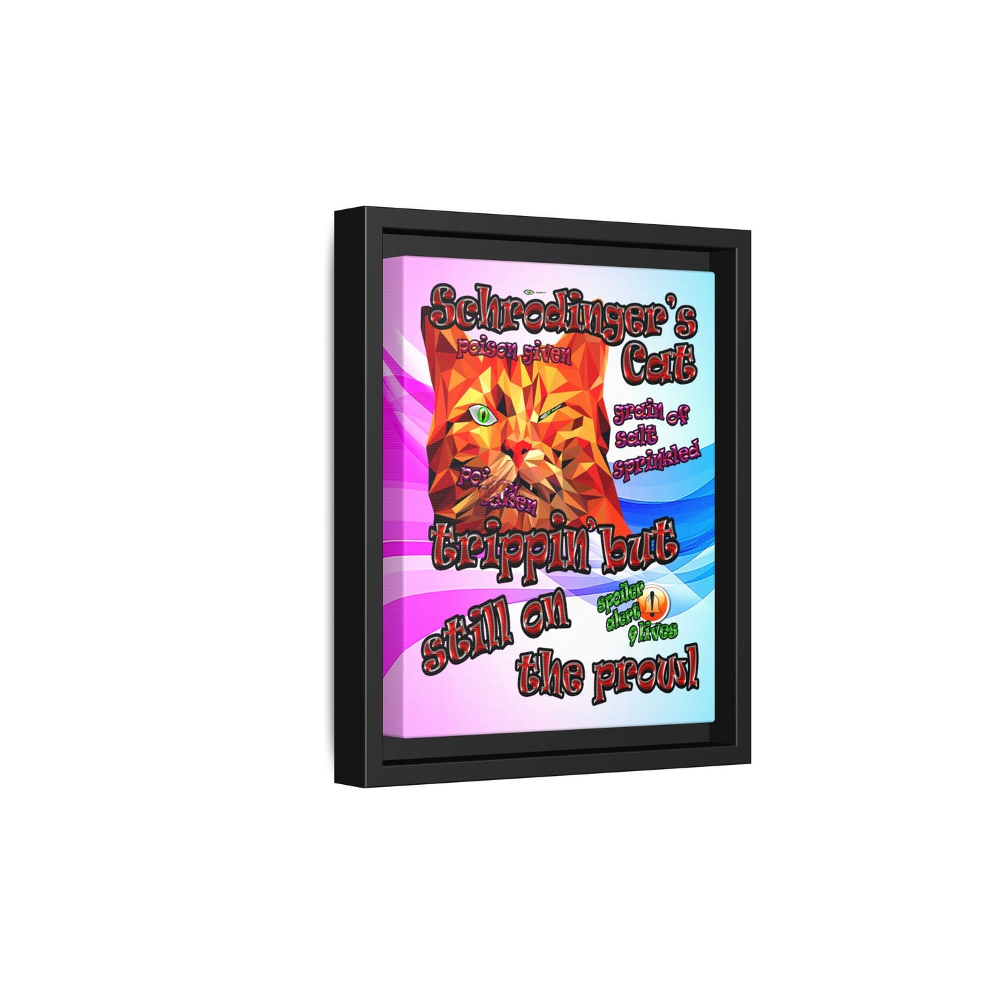 schrodinger's cat - framed canvas art (light blue-pink wave)