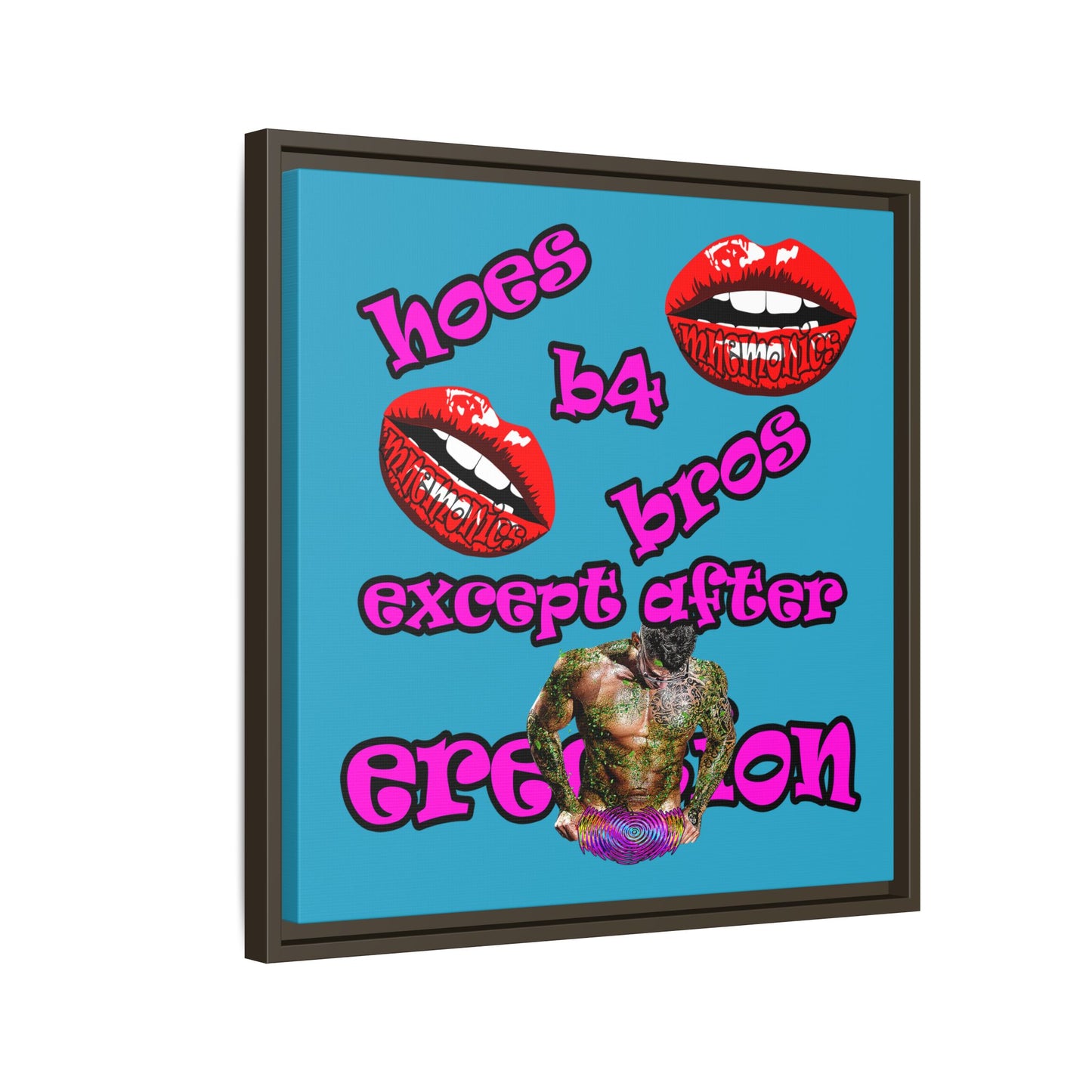 hoes b4 bros - framed canvas art (turquoise)