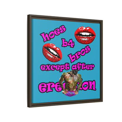 hoes b4 bros - framed canvas art (turquoise)