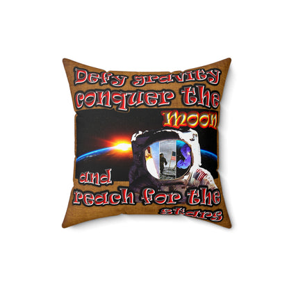 defy conquer reach - Spun Polyester Square Pillow - (dichromatic brown papyrus)