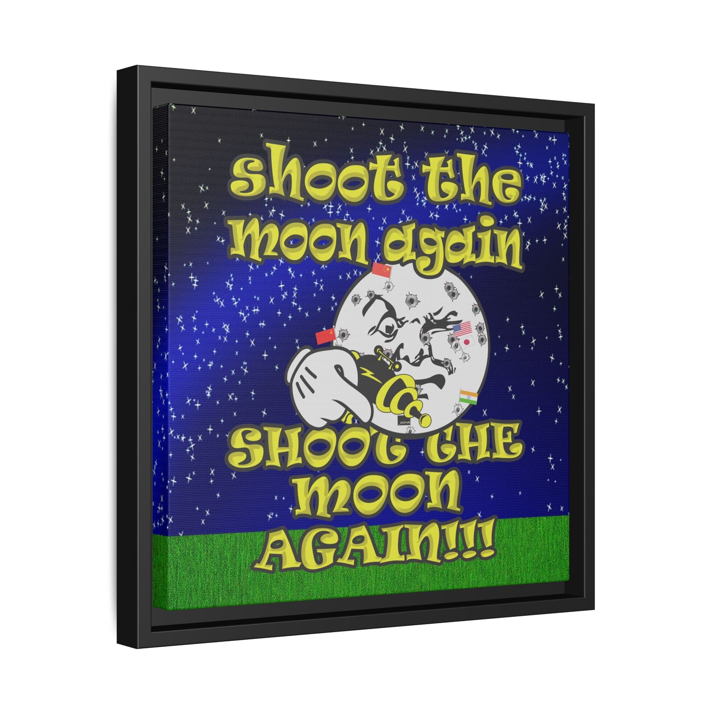 shoot the moon again - framed canvas art ('snoops' background)