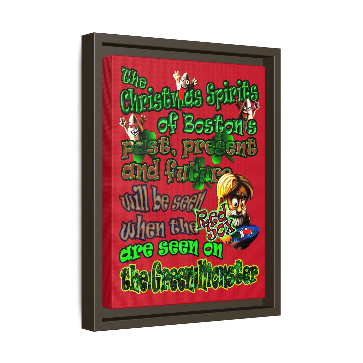 christmas spirits of boston - framed canvas art (dark red)