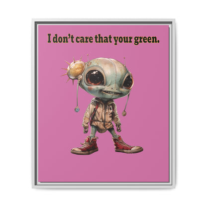 I don't care that your green - framed canvas art (light pink)