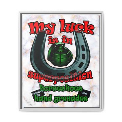 my luck - framed canvas art (white marble)