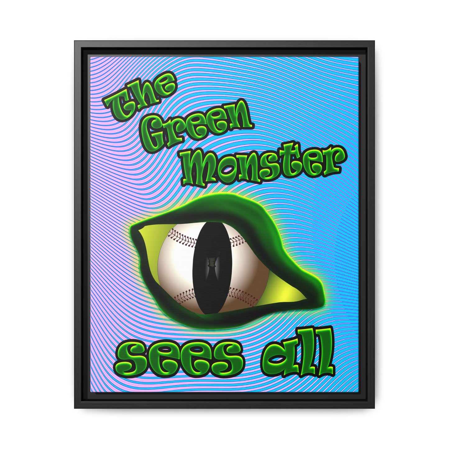 green monster - framed canvas art (light blue-purple wave)