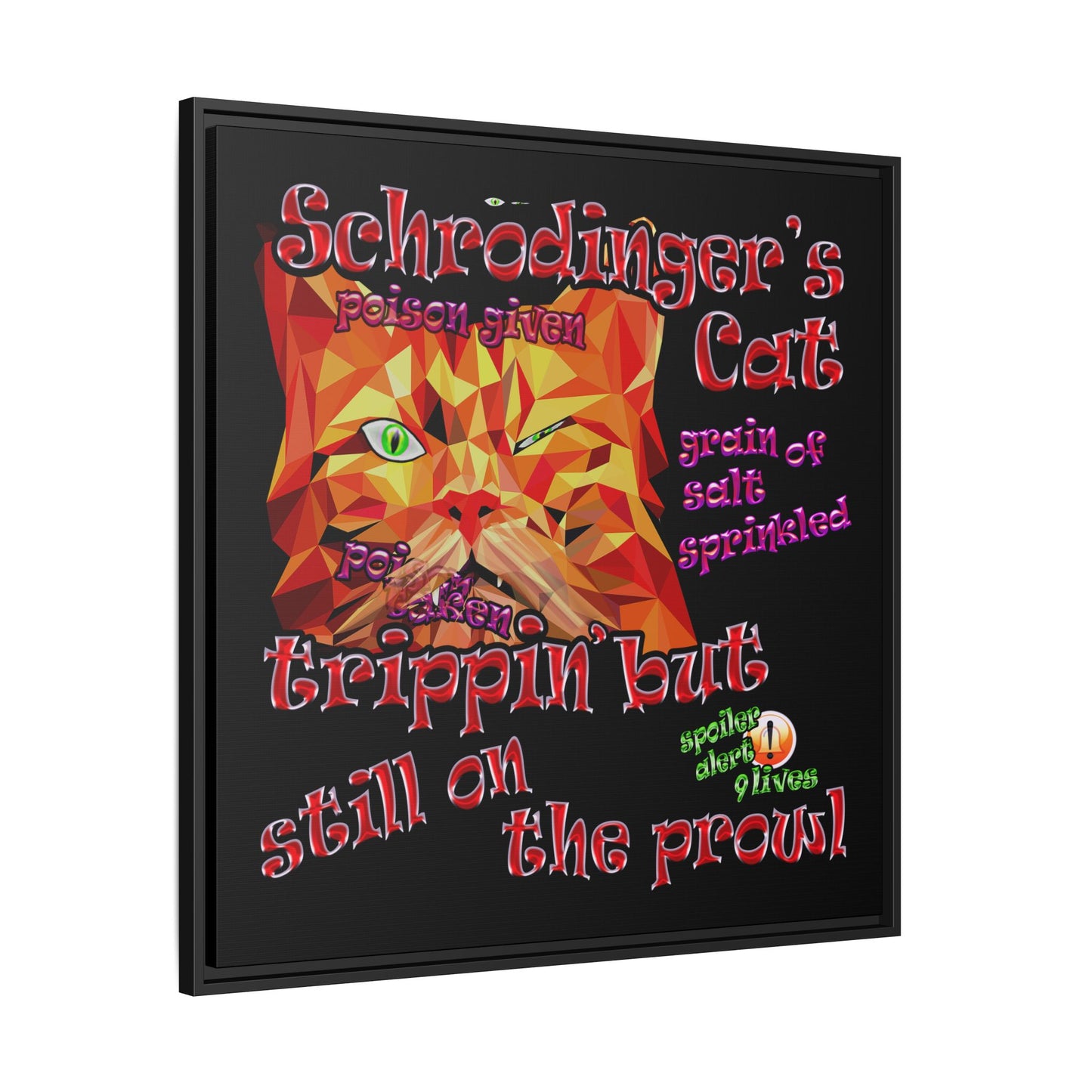 schrodinger's cat - framed canvas art (black)