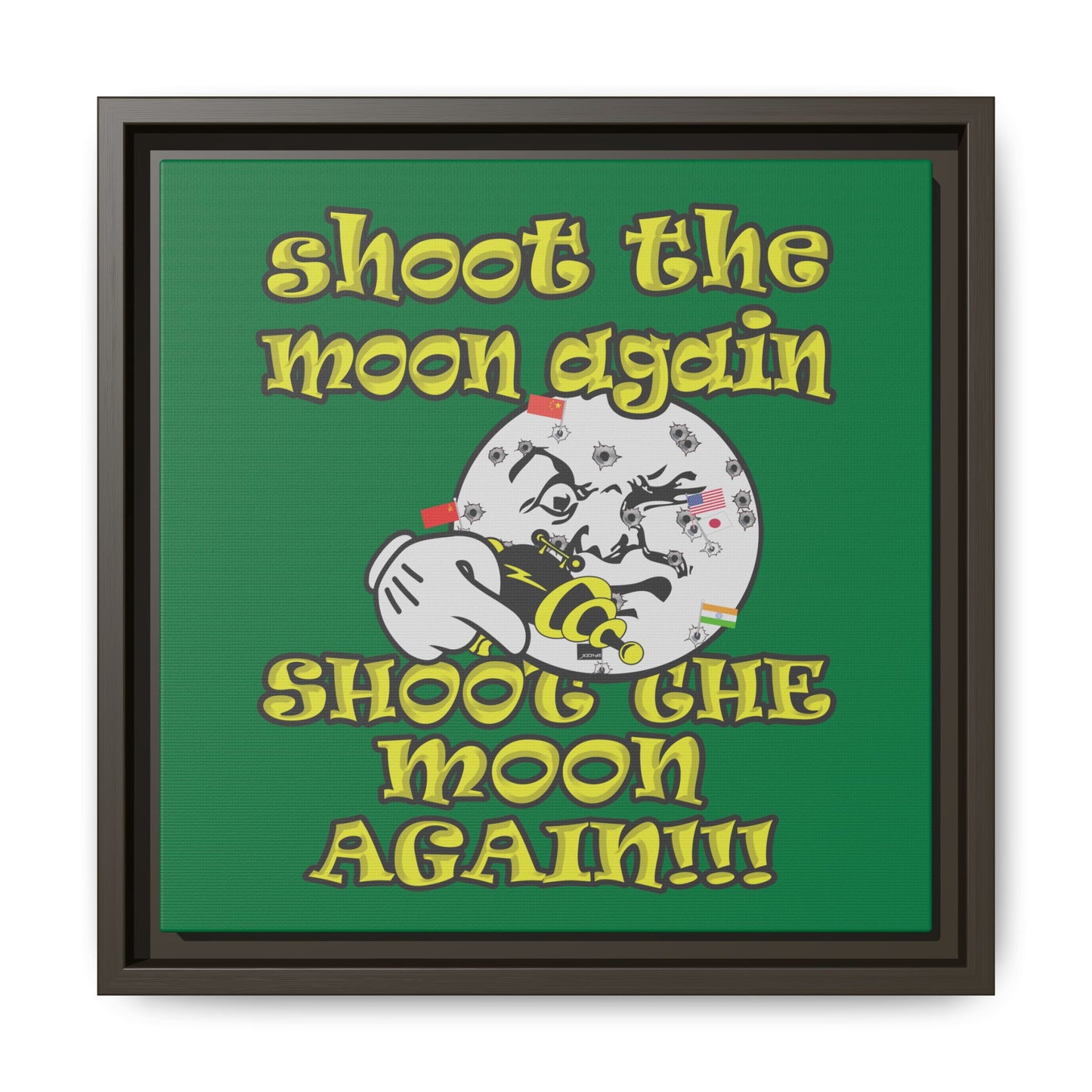 shoot the moon again - framed canvas art (dark green)