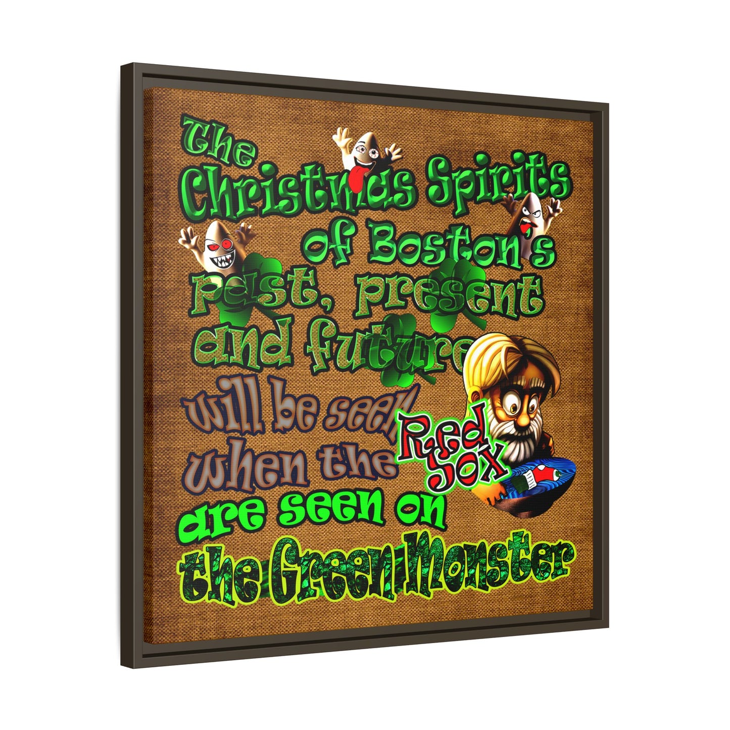 christmas spirits of boston - framed canvas art (brown papyrus)