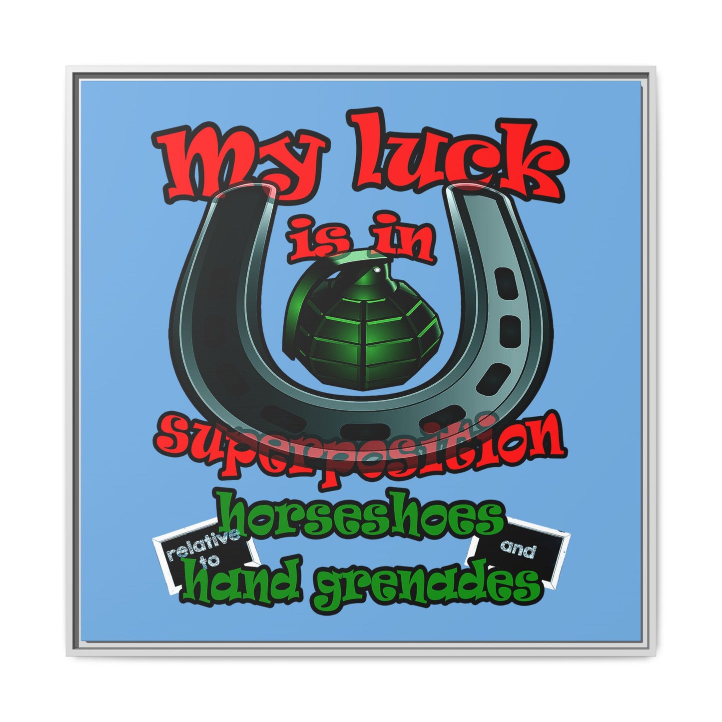 my luck - framed canvas art (light blue)