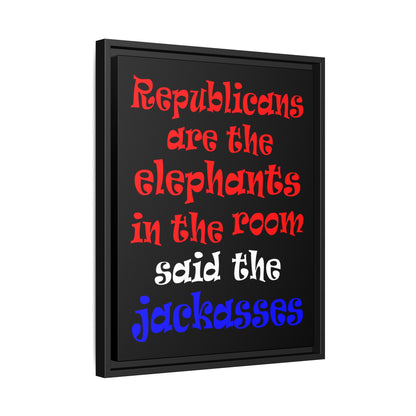 donkeys and elephants - framed canvas art (black)