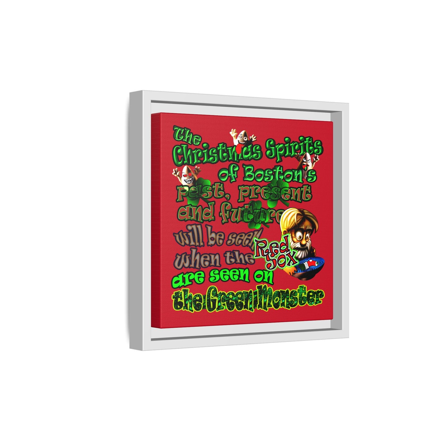 christmas spirits of boston - framed canvas art (dark red)