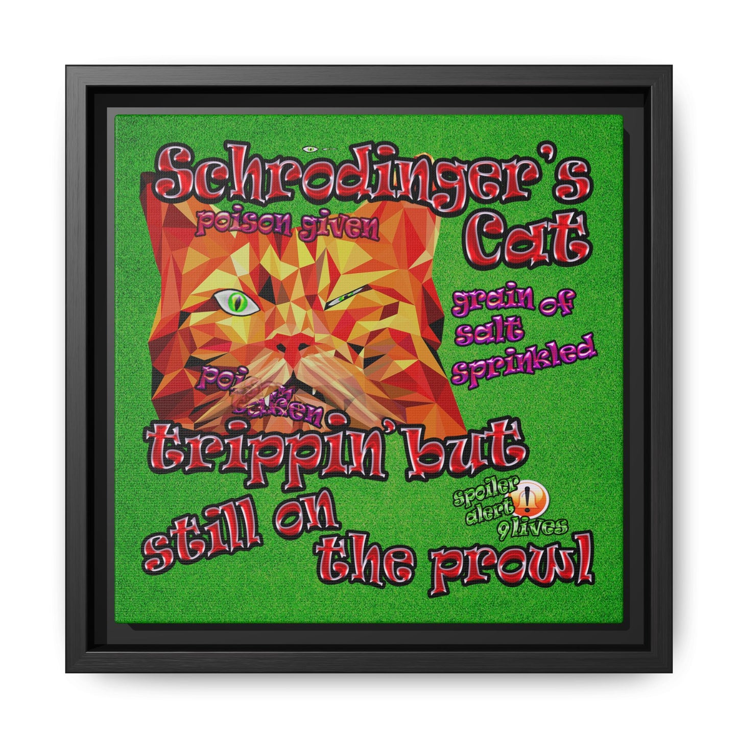 schrodinger's cat - framed canvas art (green turf)