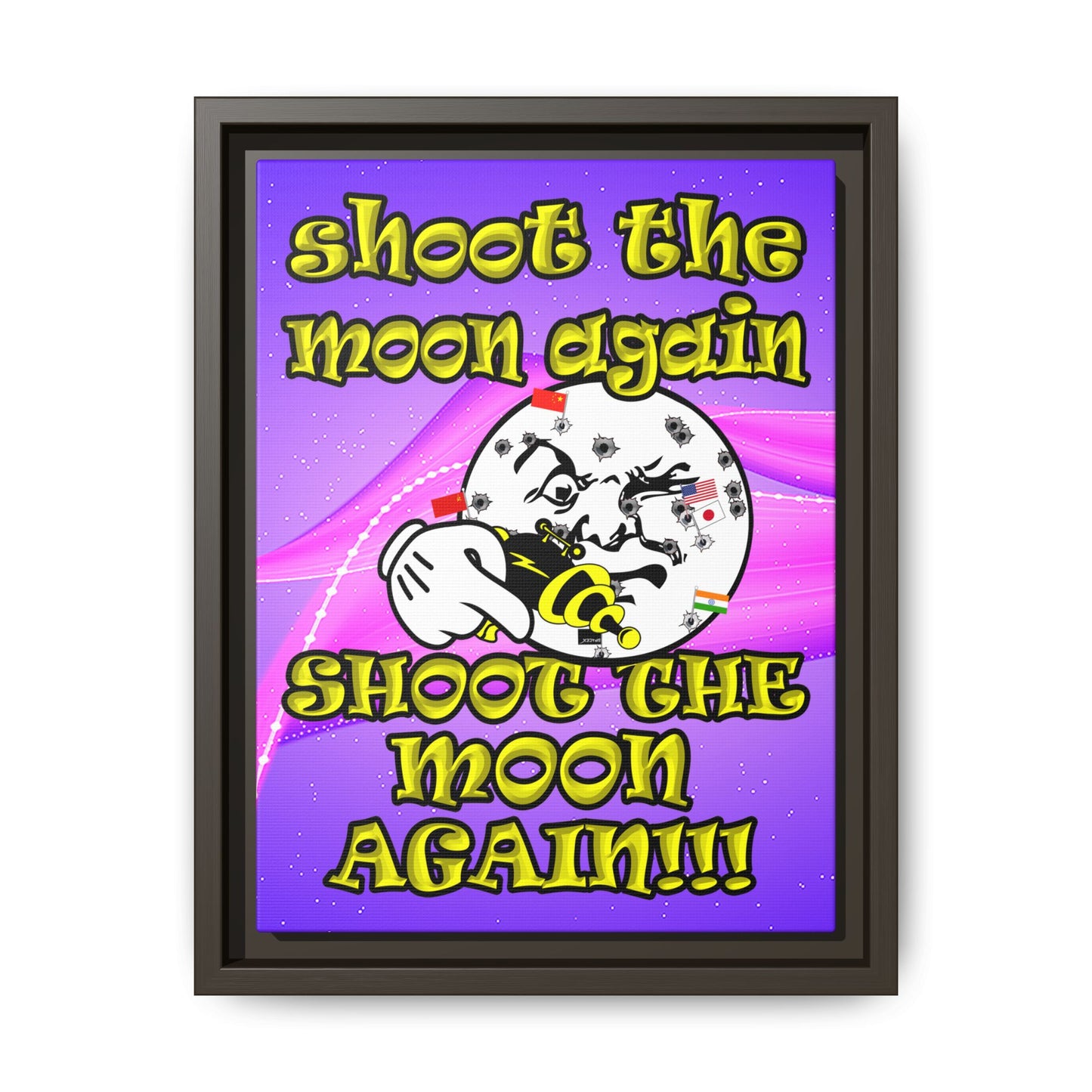 shoot the moon again - framed canvas art (purple-pink wave)