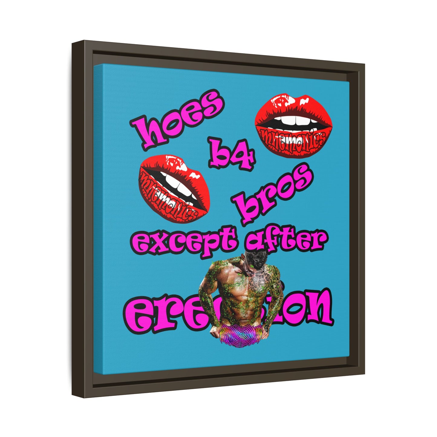hoes b4 bros - framed canvas art (turquoise)