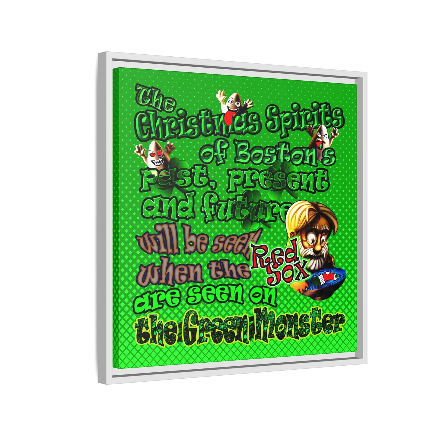 christmas spirits of boston - framed canvas art (logo green)