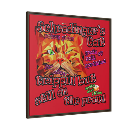 schrodinger's cat - framed canvas art (dark red)