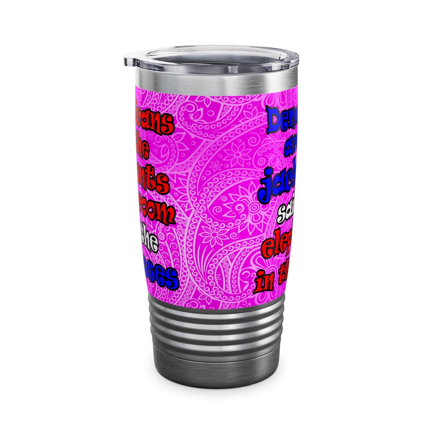 donkeys and elephants - Ringneck Tumbler, 20oz (pink swirl)