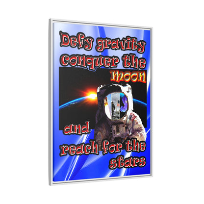 defy conquer reach - framed canvas art (blue-white wave)