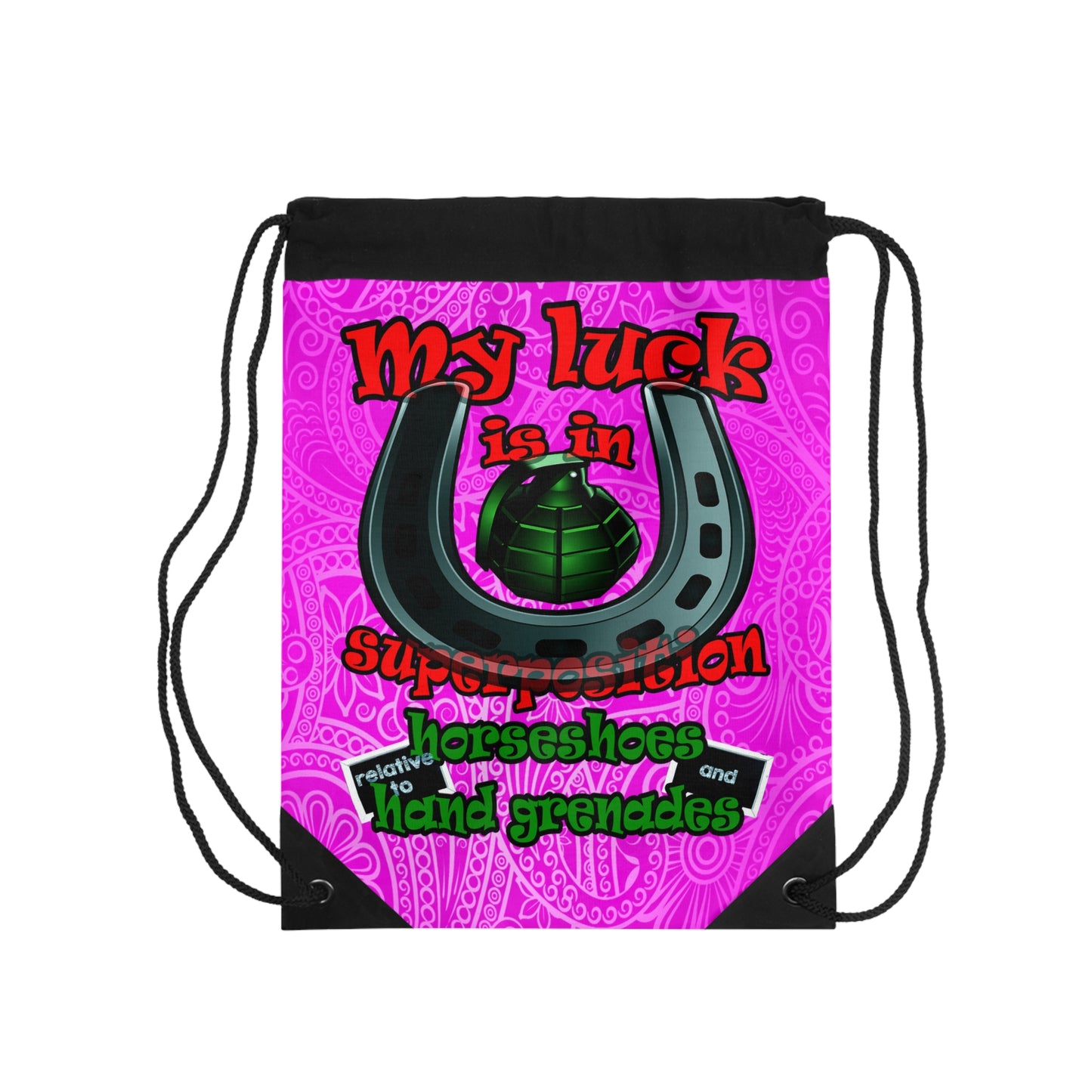 my luck - Drawstring Bag (pink swirl)