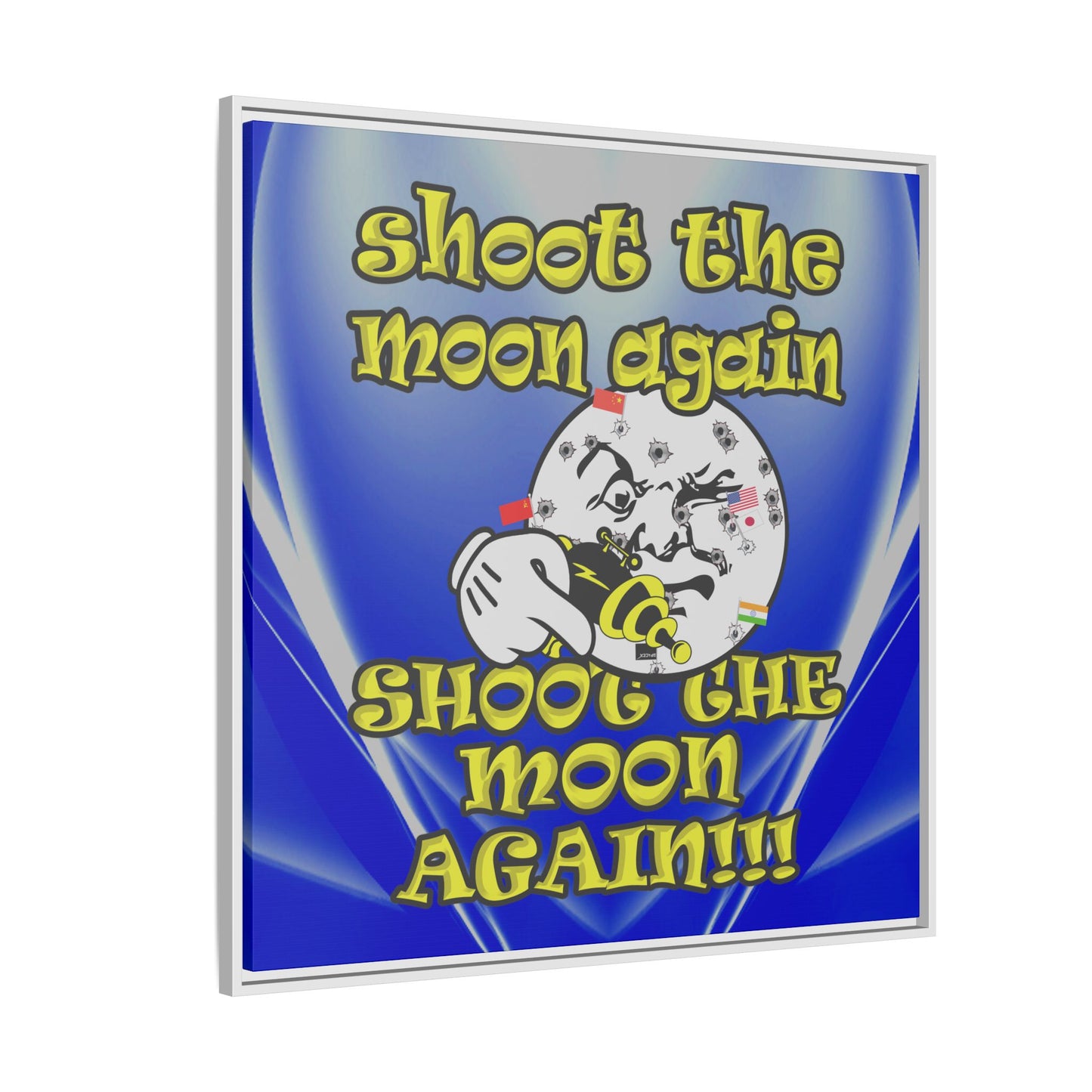 shoot the moon again - framed canvas art (blue-white wave)