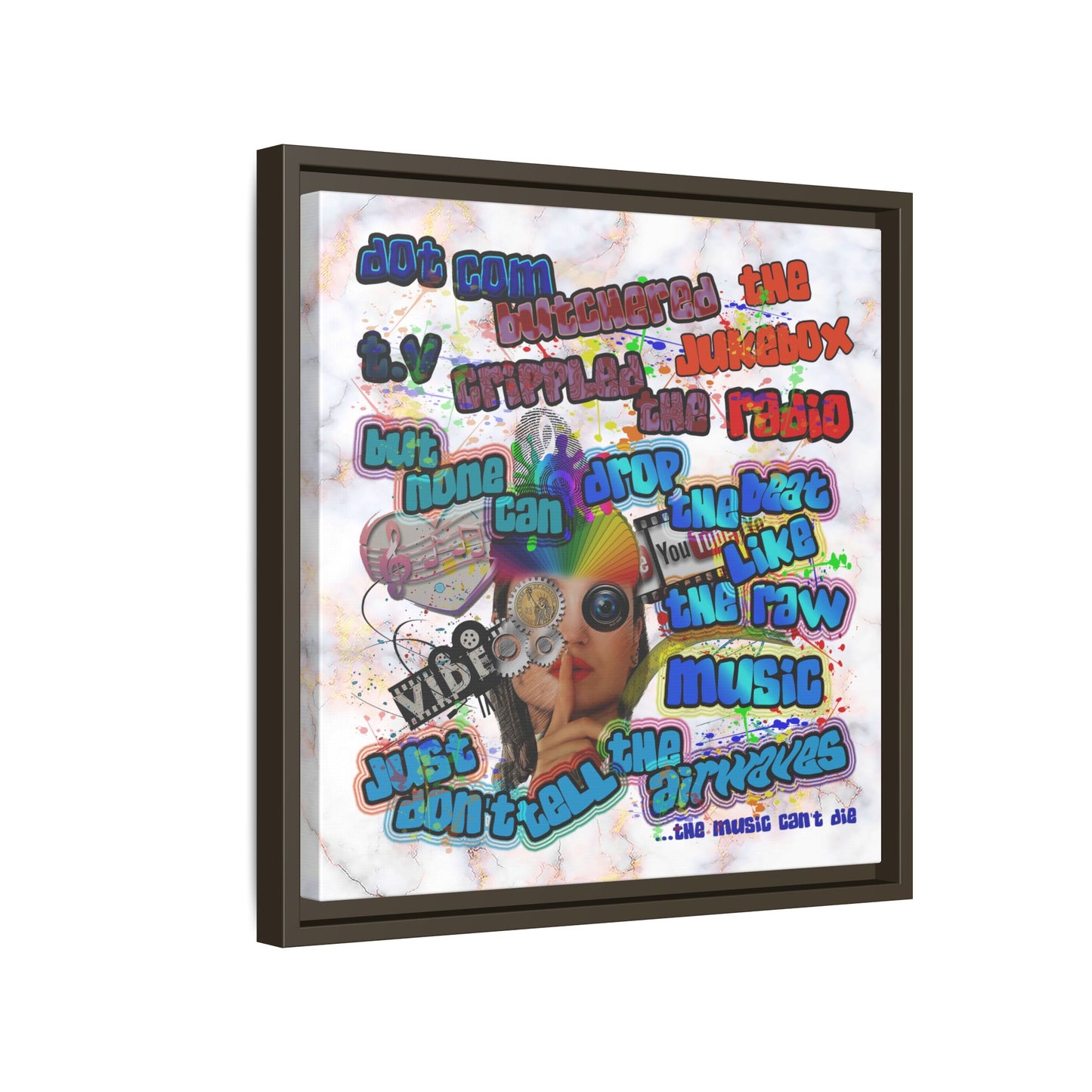 drop the beat - framed canvas art (white marble)