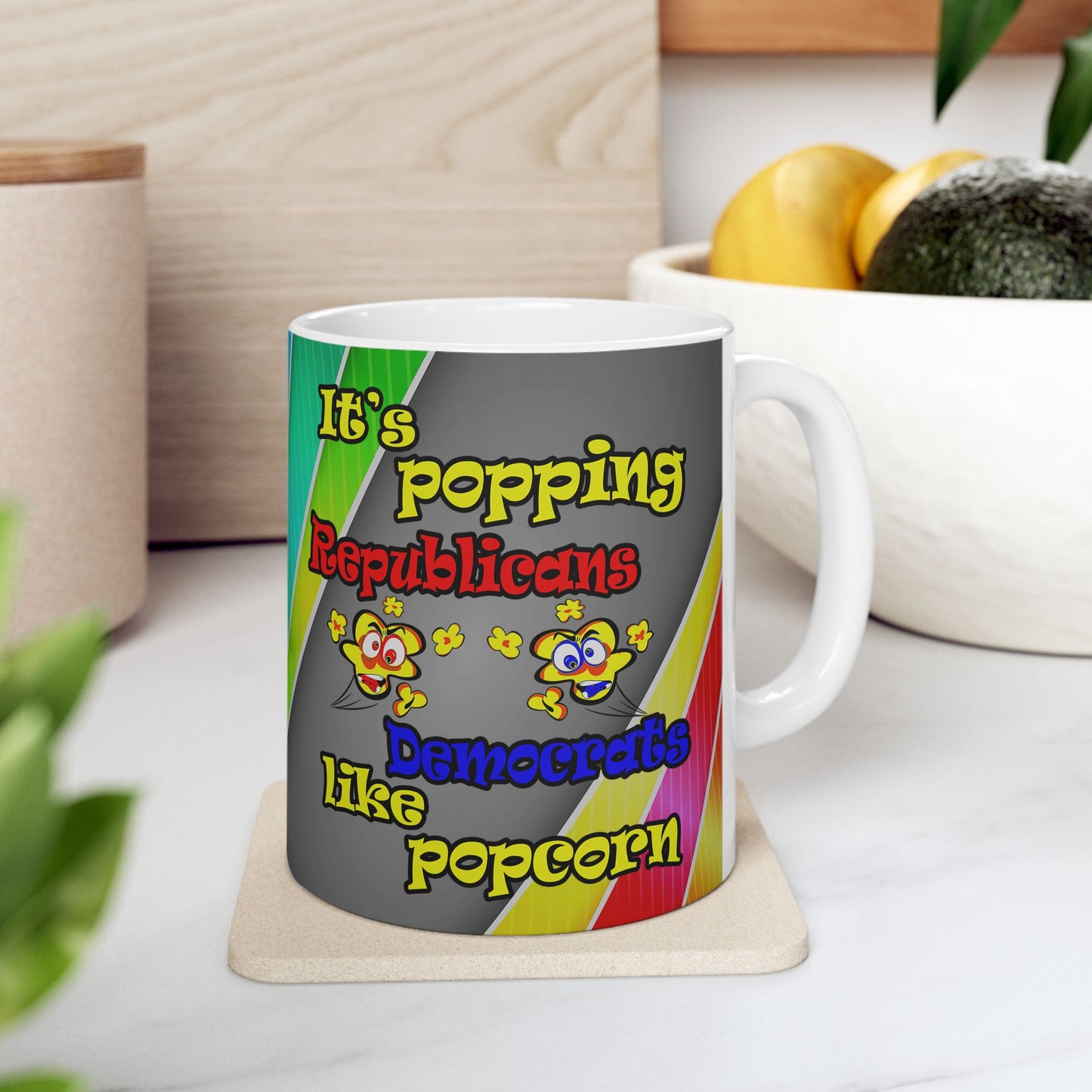 popping like popcorn - White Mug (rainbow split)
